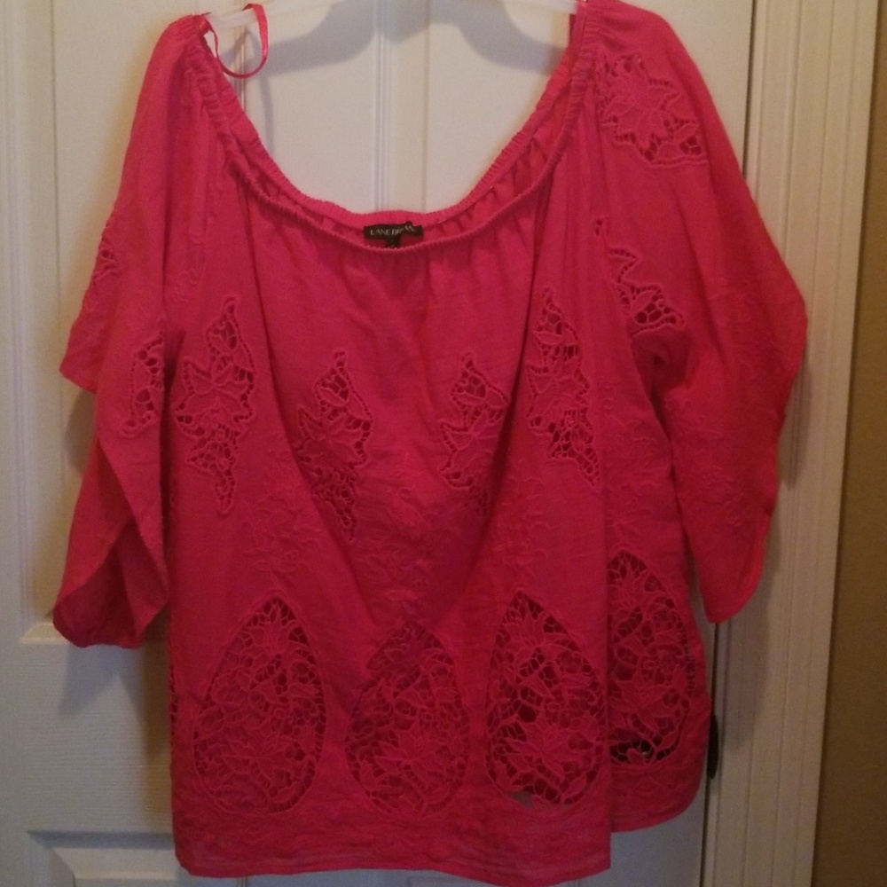 Red embroidered off the shoulder shirt